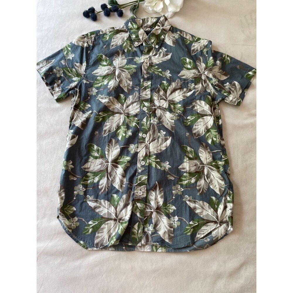 J. Crew Mens Hawaiian Leaf Print Button-Up Shirt Size S 100% Cotton Short Sleeve